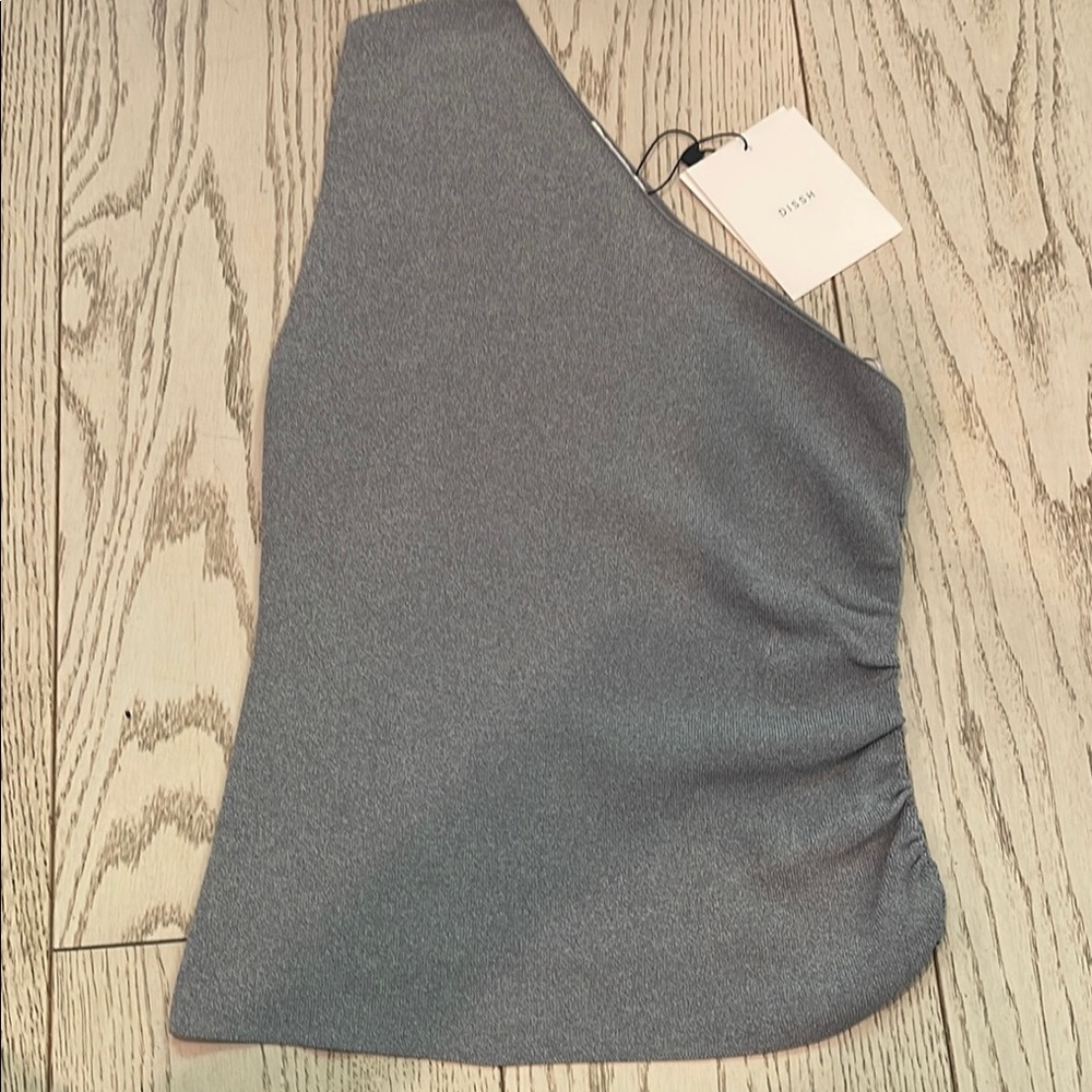 NWT silver-gray One-Shoulder DISSH Top